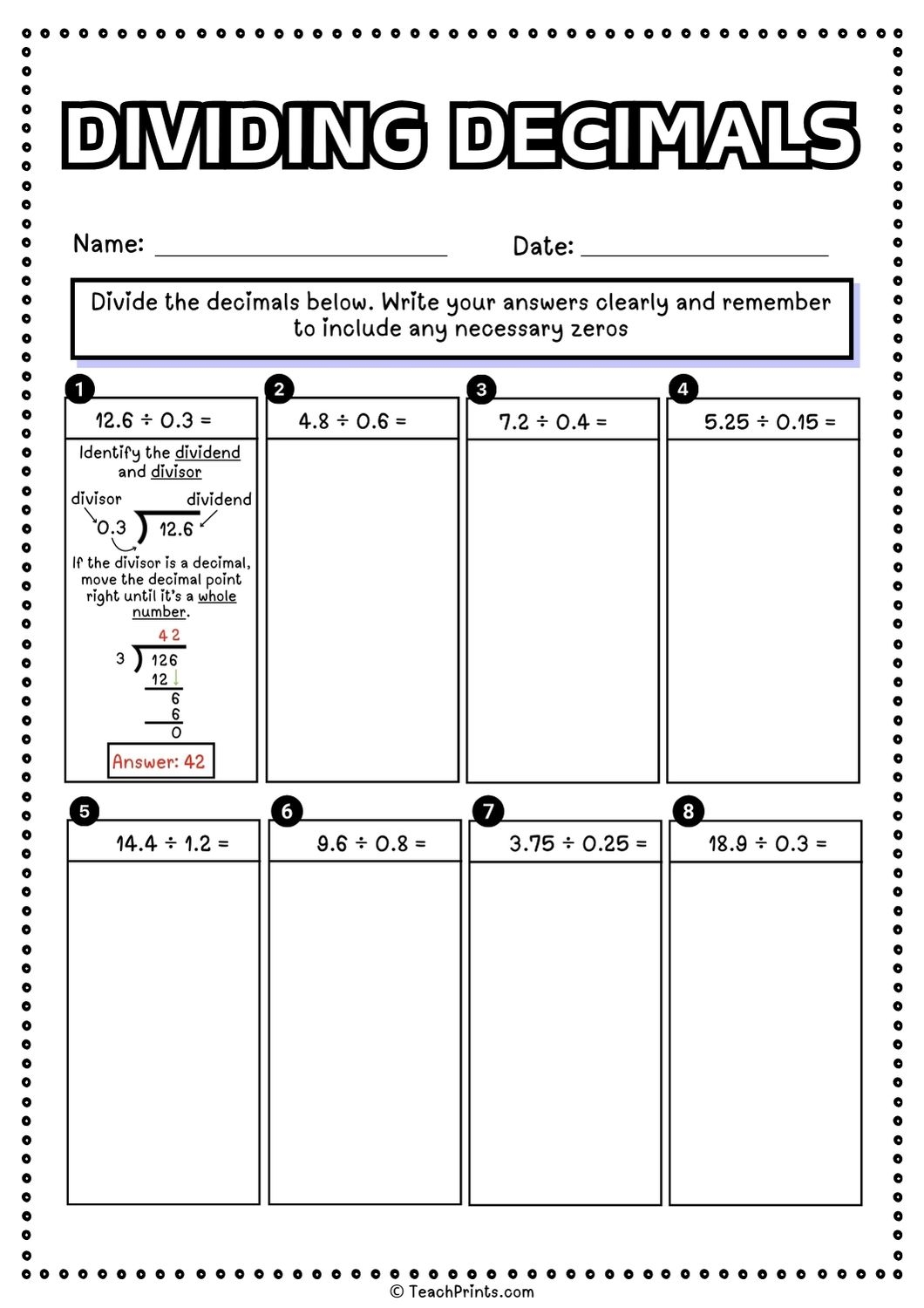 Free Dividing Decimals Worksheets Teach Prints Free Dividing Decimals Worksheets Teach Prints
