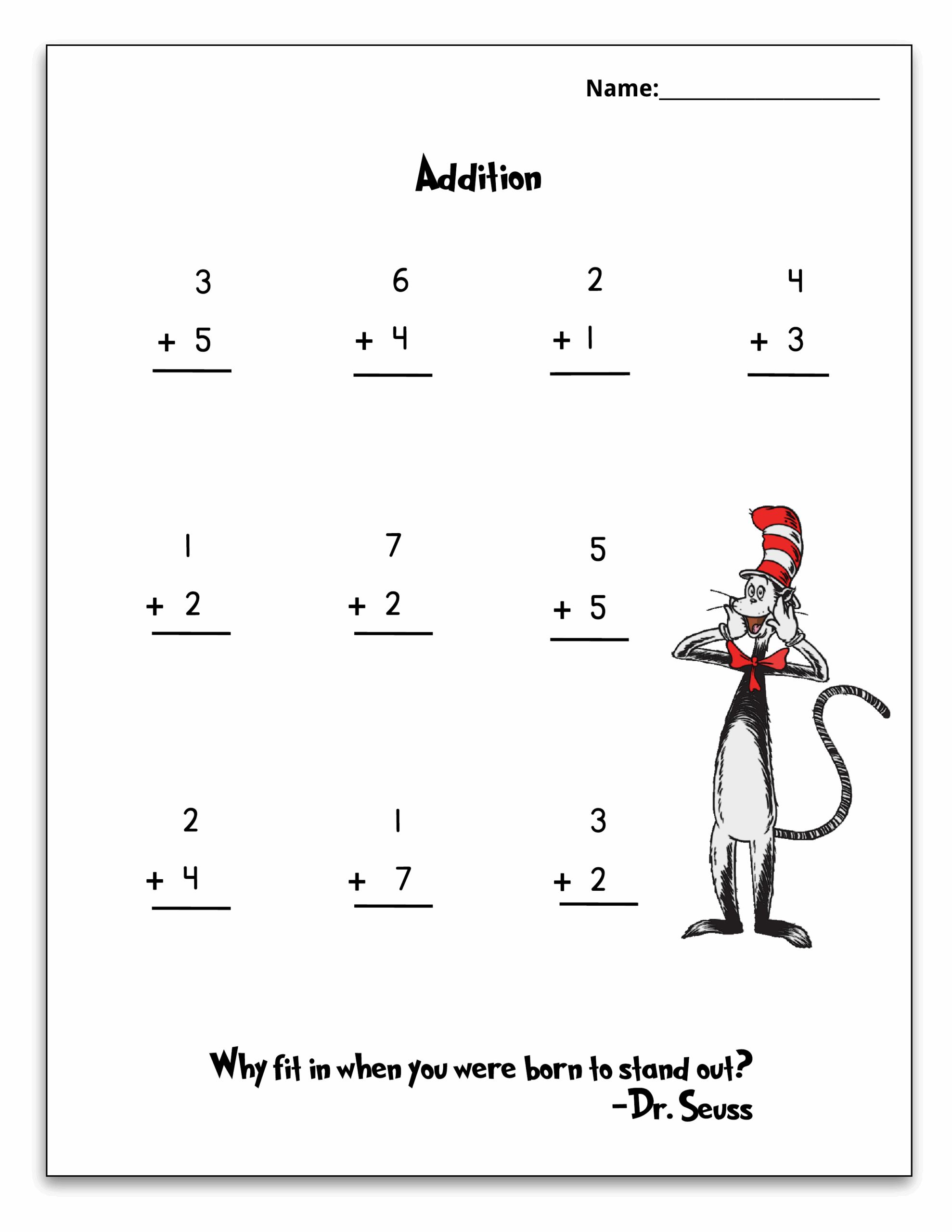 Free Dr Seuss Printable Math Pack For Grades K 1st Worksheets Library