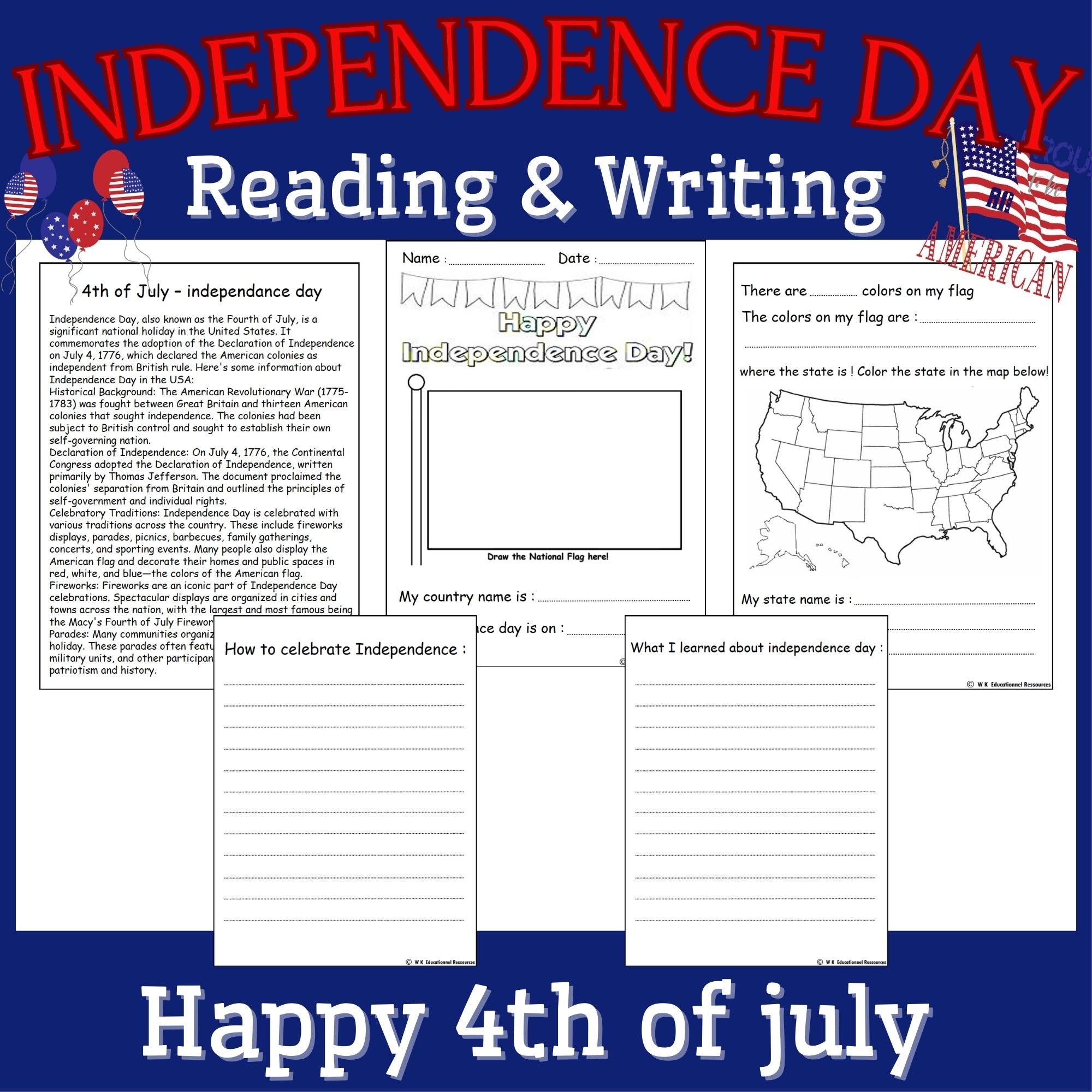 Free Independence Day Readingu0026Writing All About 4th Of July Free Independence Day Readingu0026Writing All About 4th Of July