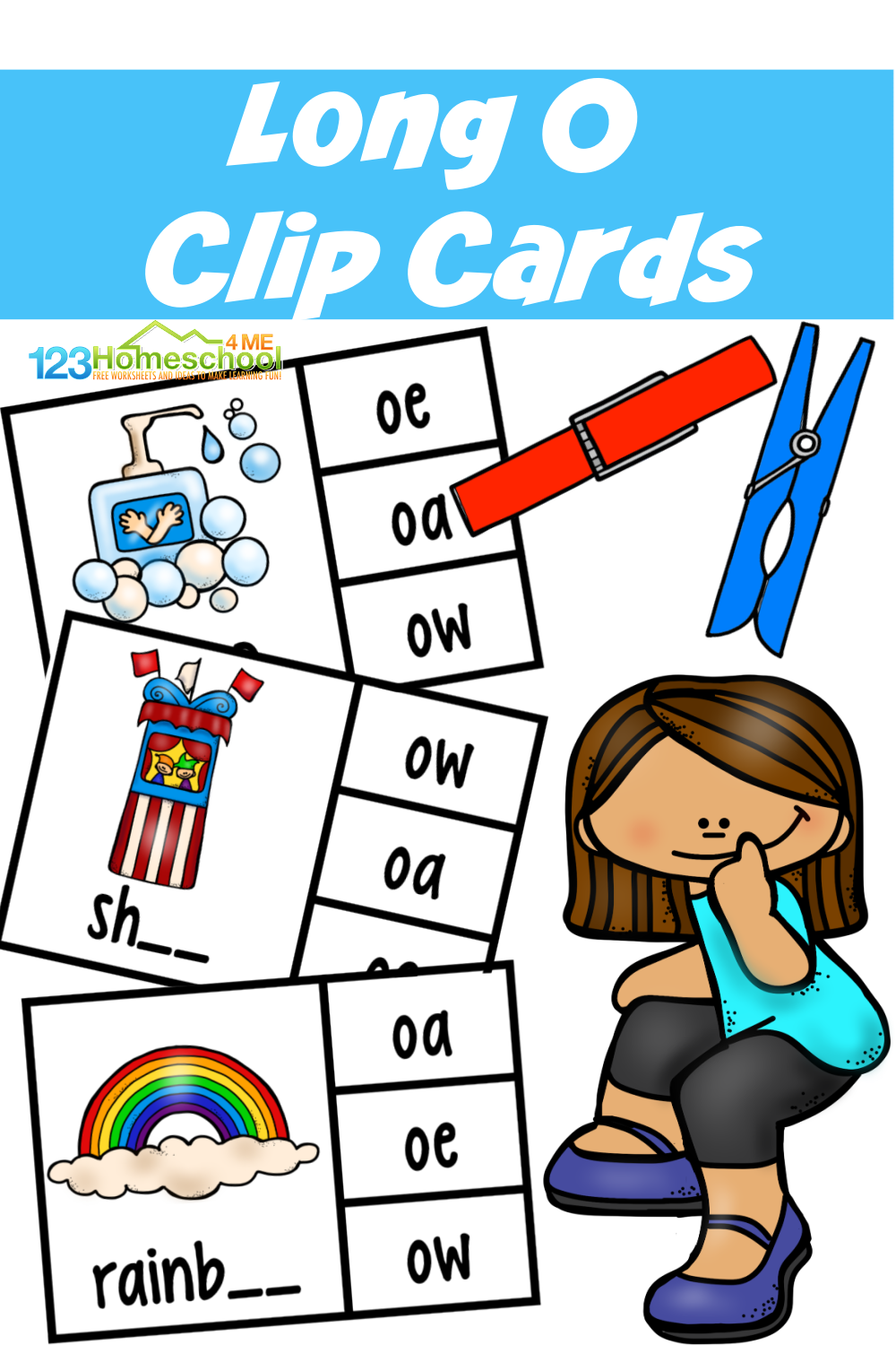 FREE Long O Sound Vowel Words Printable Clip Cards