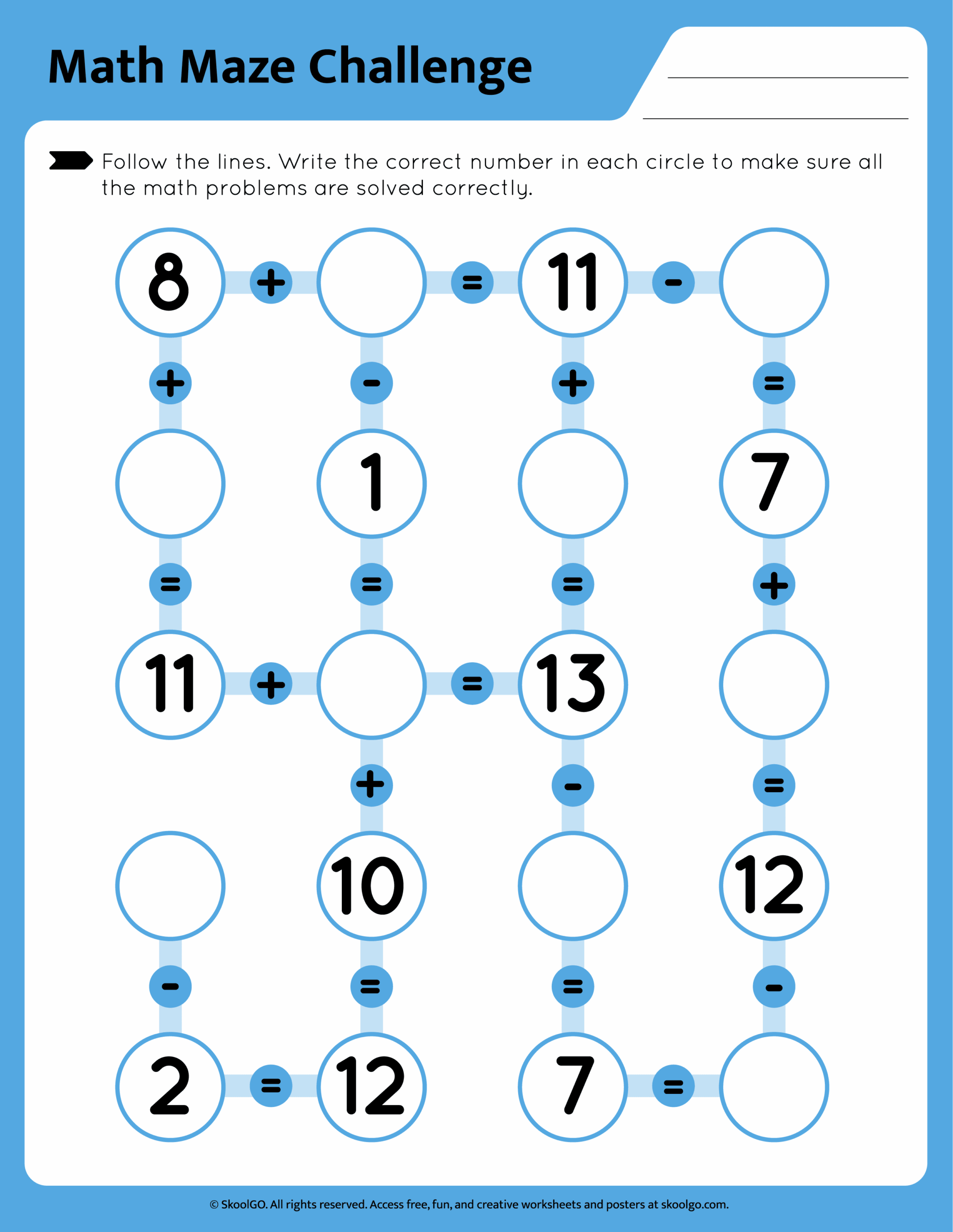 Free Math Maze Challenge Worksheet For Grades 1 3