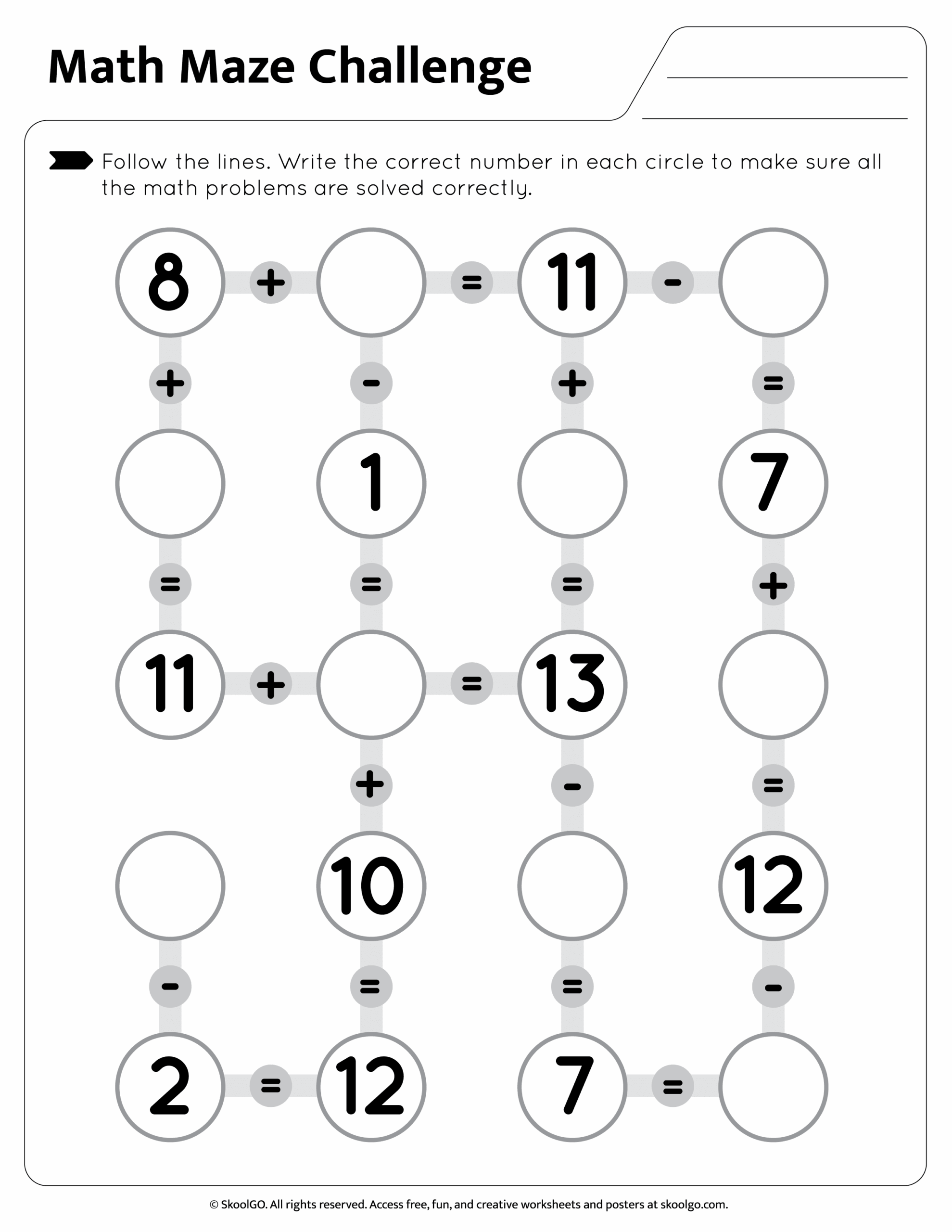 Free Math Maze Challenge Worksheet For Grades 1 3