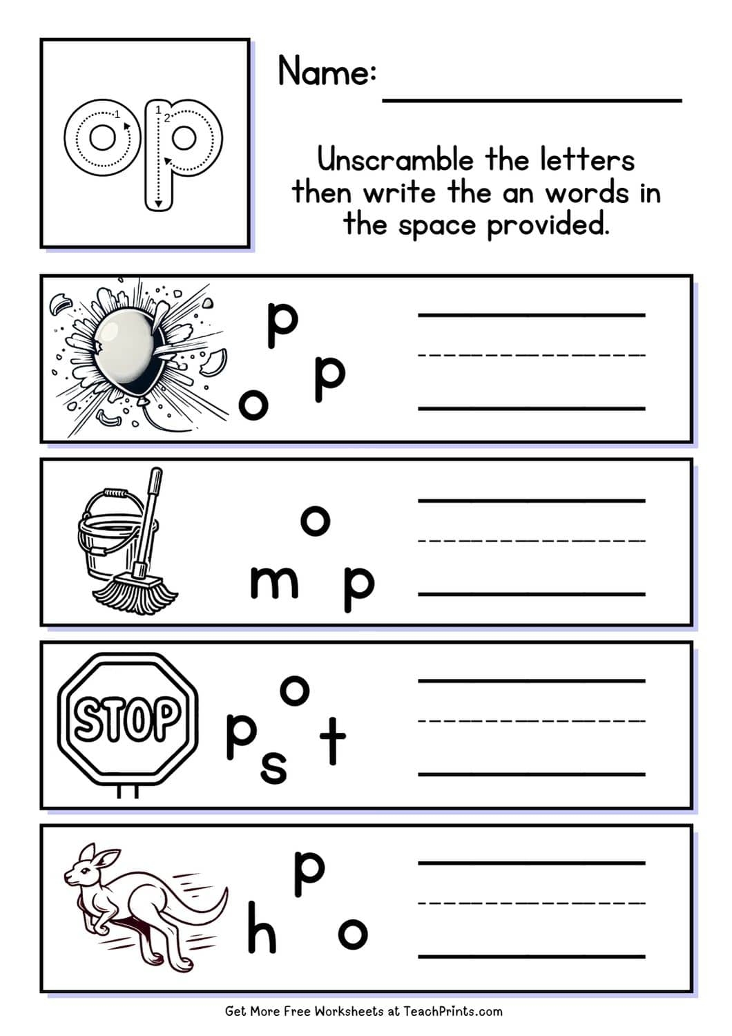 Free Printable Op Word Family Worksheets Free Printable Op Word Family Worksheets