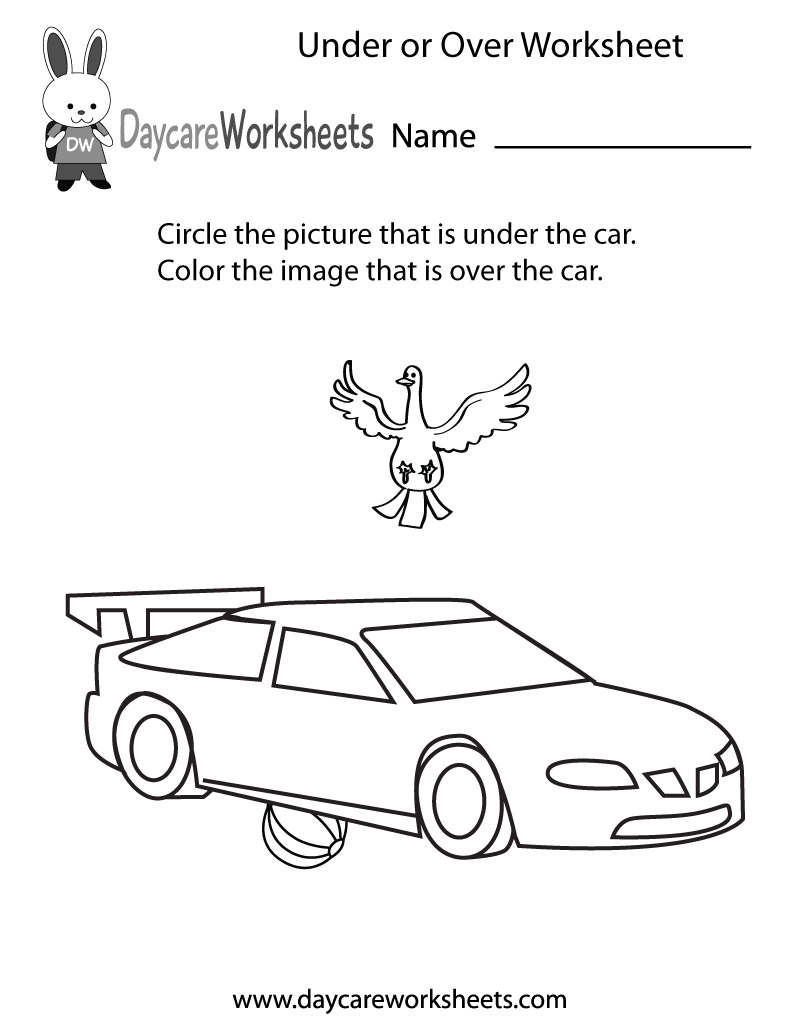 Free Preschool Under Or Over Worksheet