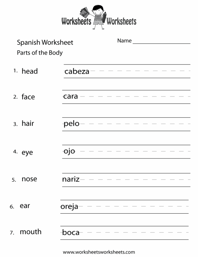 Free Printable Beginning Spanish Worksheet