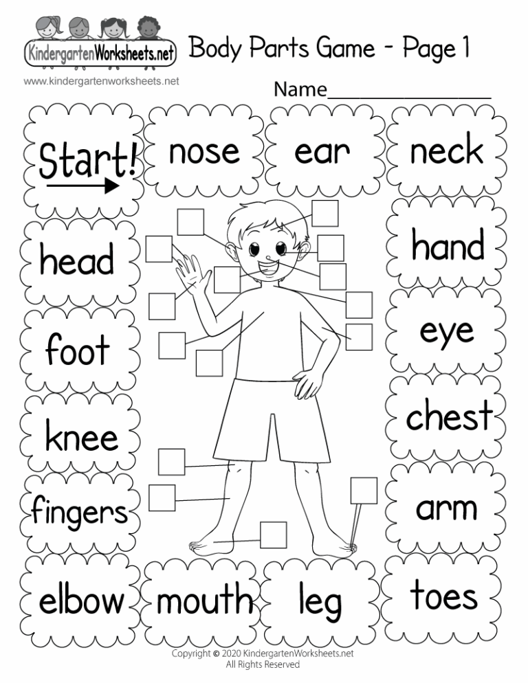 Free Printable Body Parts Game Worksheet