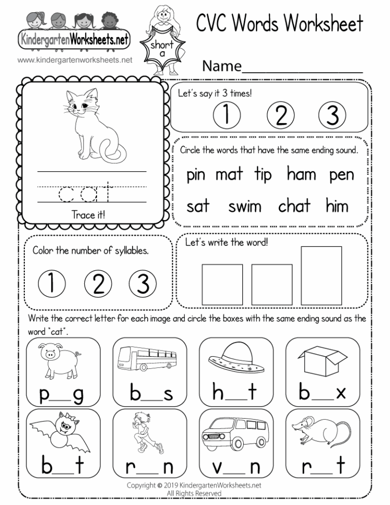 Free Printable CVC Words Worksheet