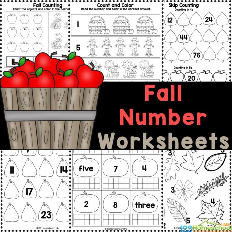 FREE Printable Fall Math Number Worksheets For Preschool 