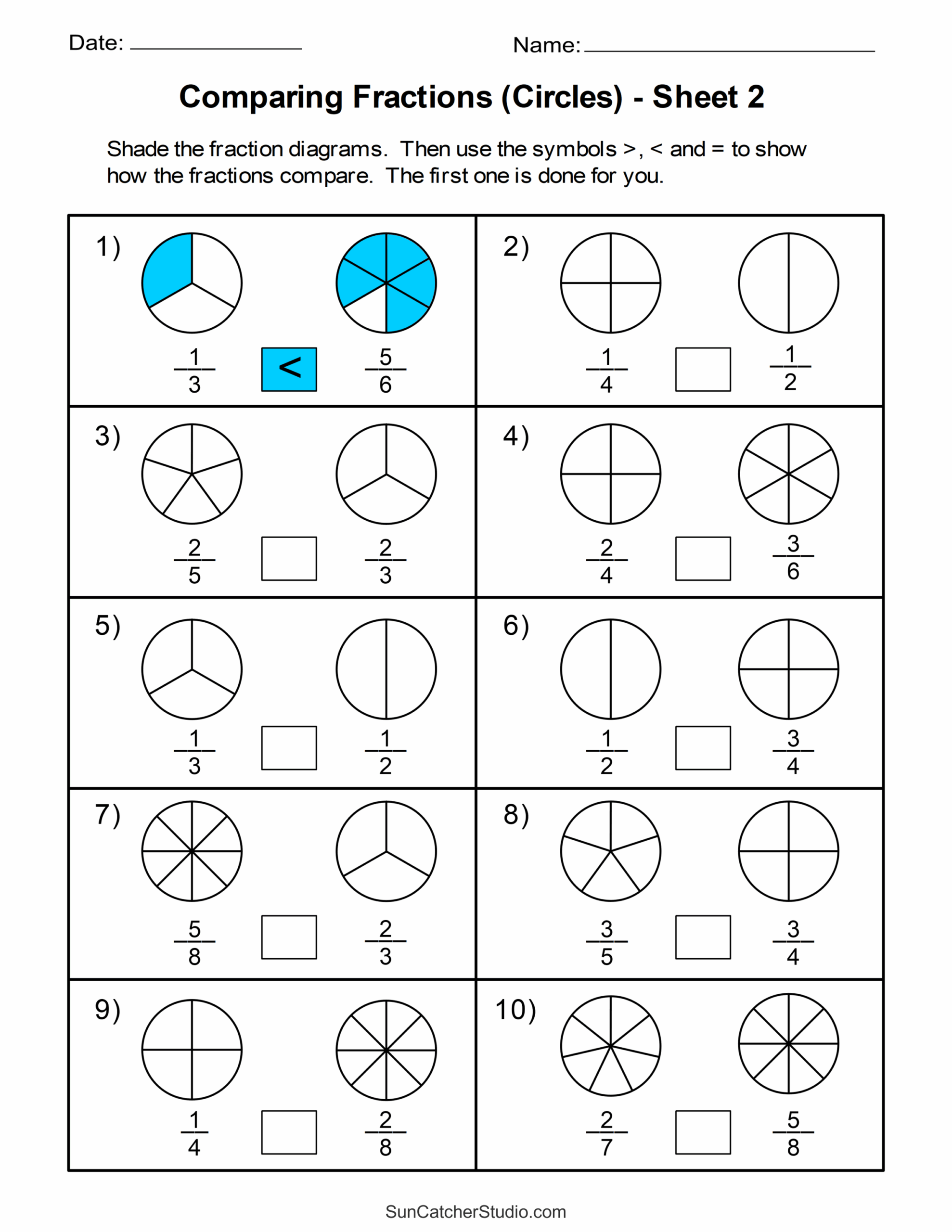 Free Printable Visual Fraction Worksheets