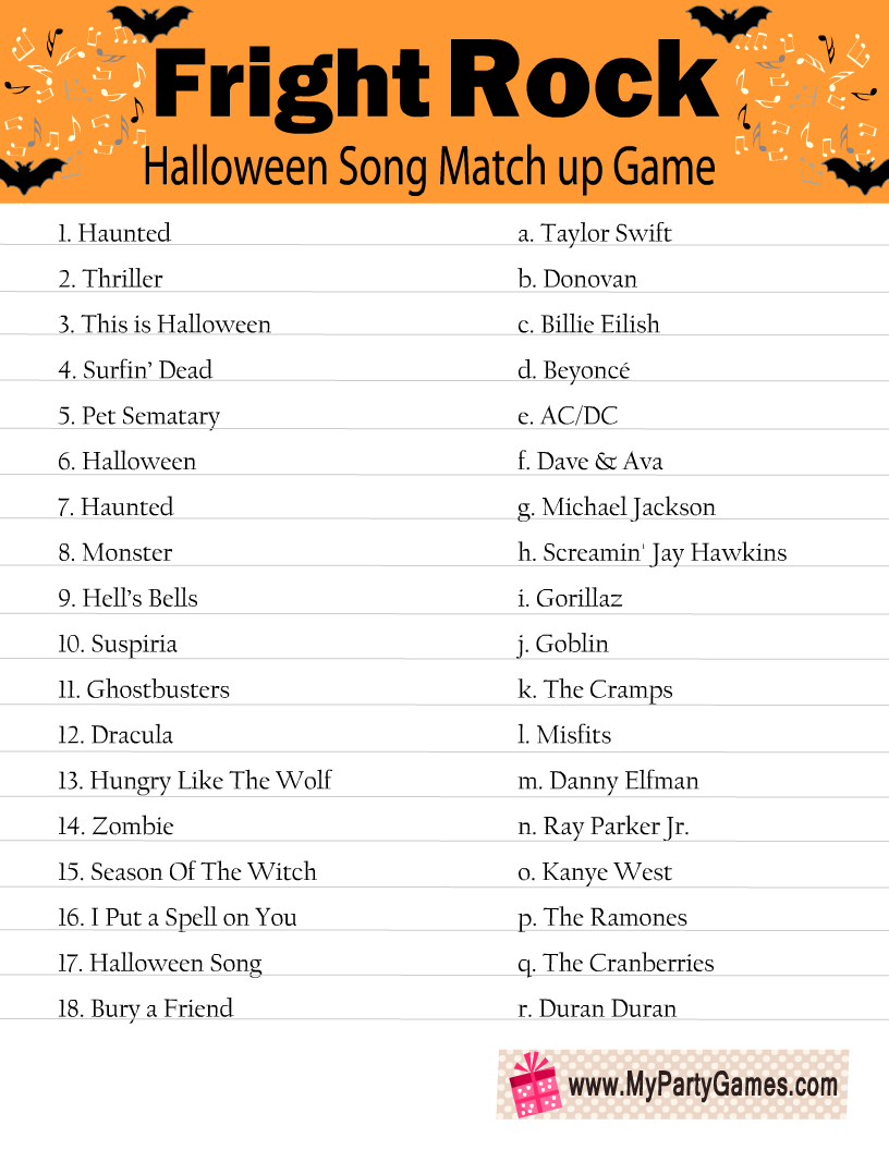 Printable Halloween Songs For Preschoolers