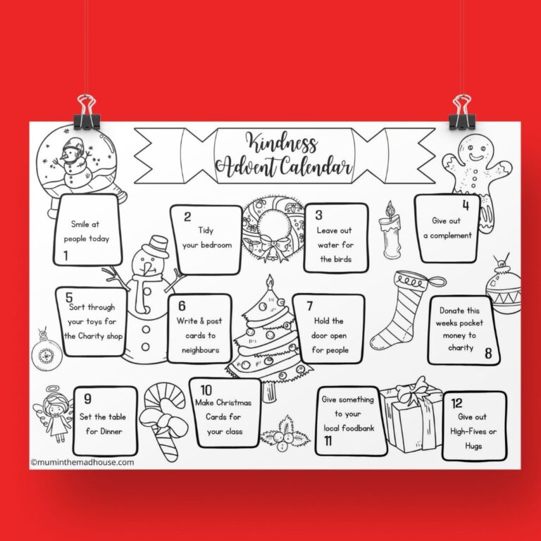 Free Printable Kindness Advent Calendar To Colour Mum In The Madhouse
