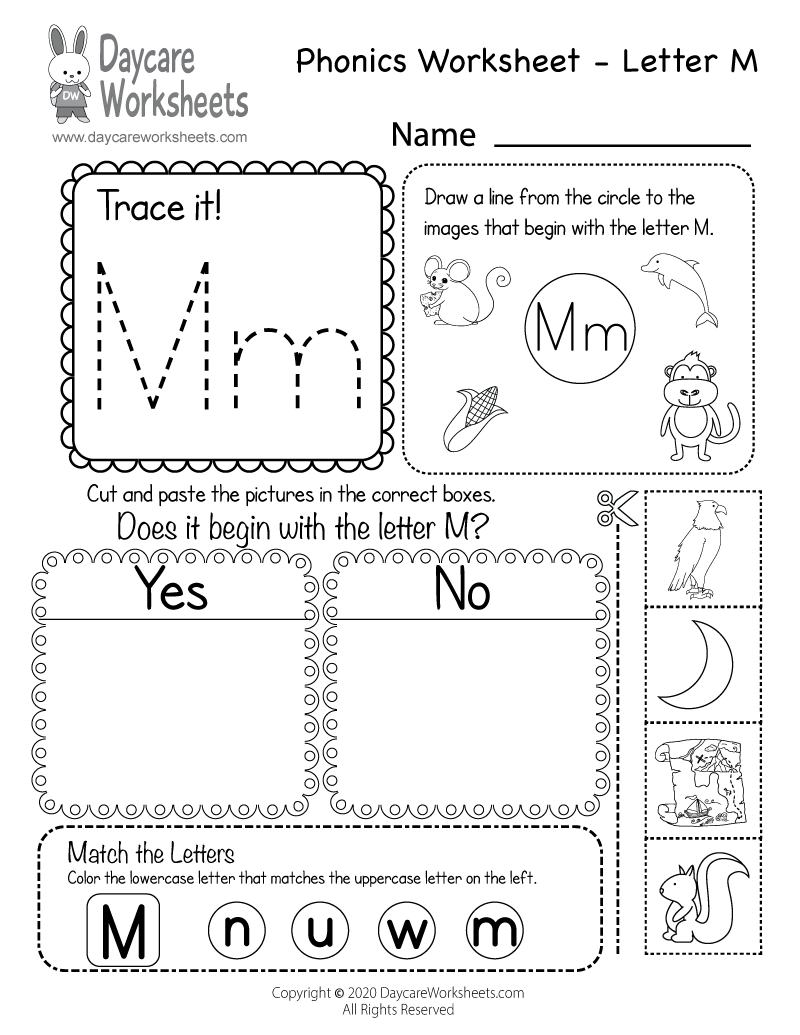 Free Printable Letter M Beginning Sounds Phonics Worksheet For 