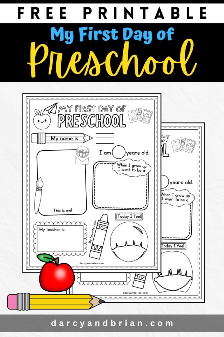 Free Printable My First Day Of Preschool Worksheet