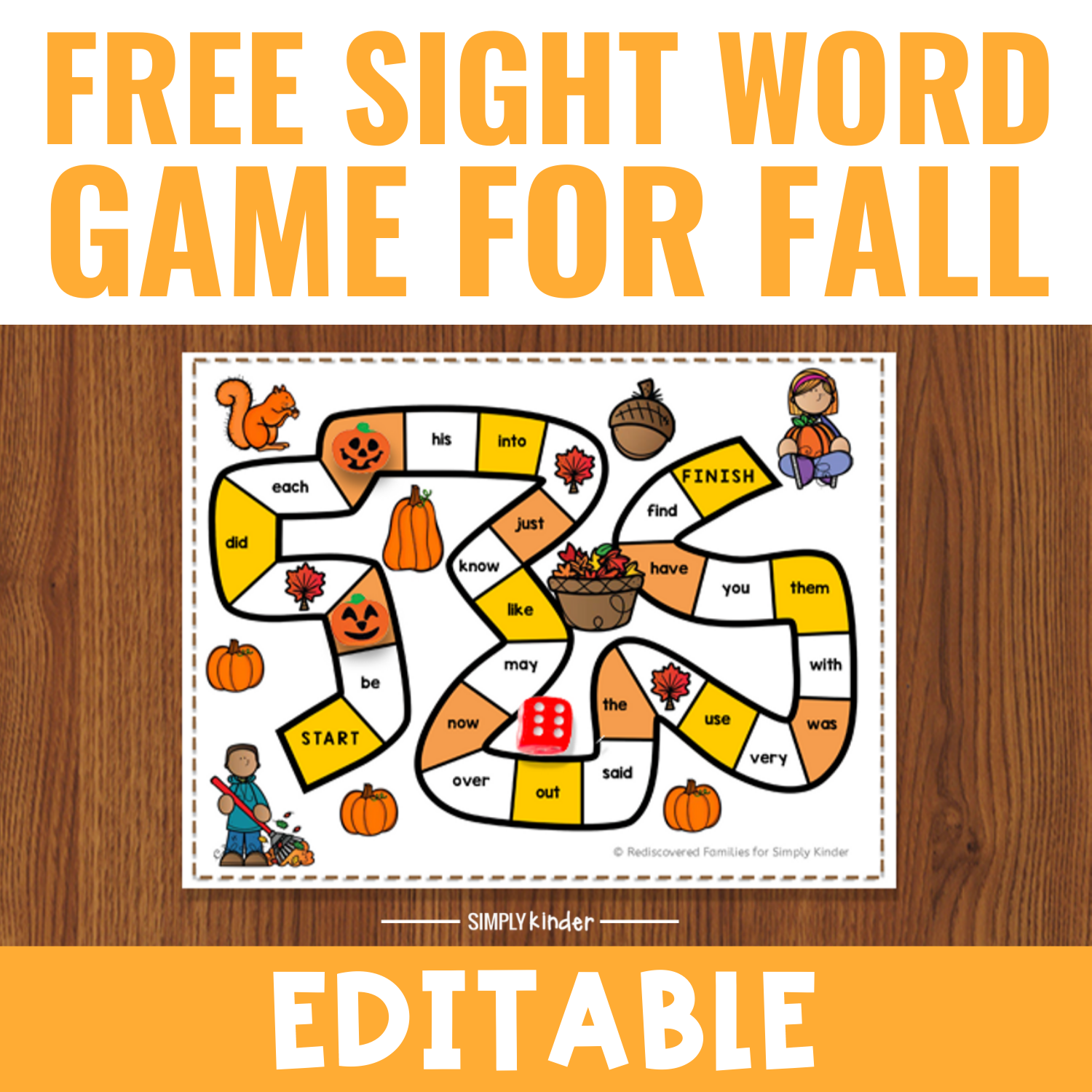 FREE Printable Sight Word Game To Make For Fall Simply Kinder FREE Printable Sight Word Game To Make For Fall Simply Kinder