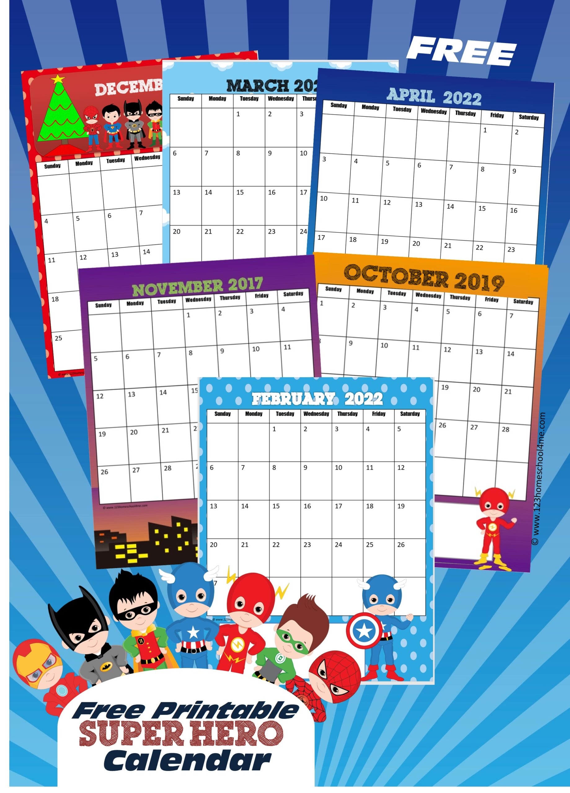 FREE Printable Superhero Calendar 2025 2026