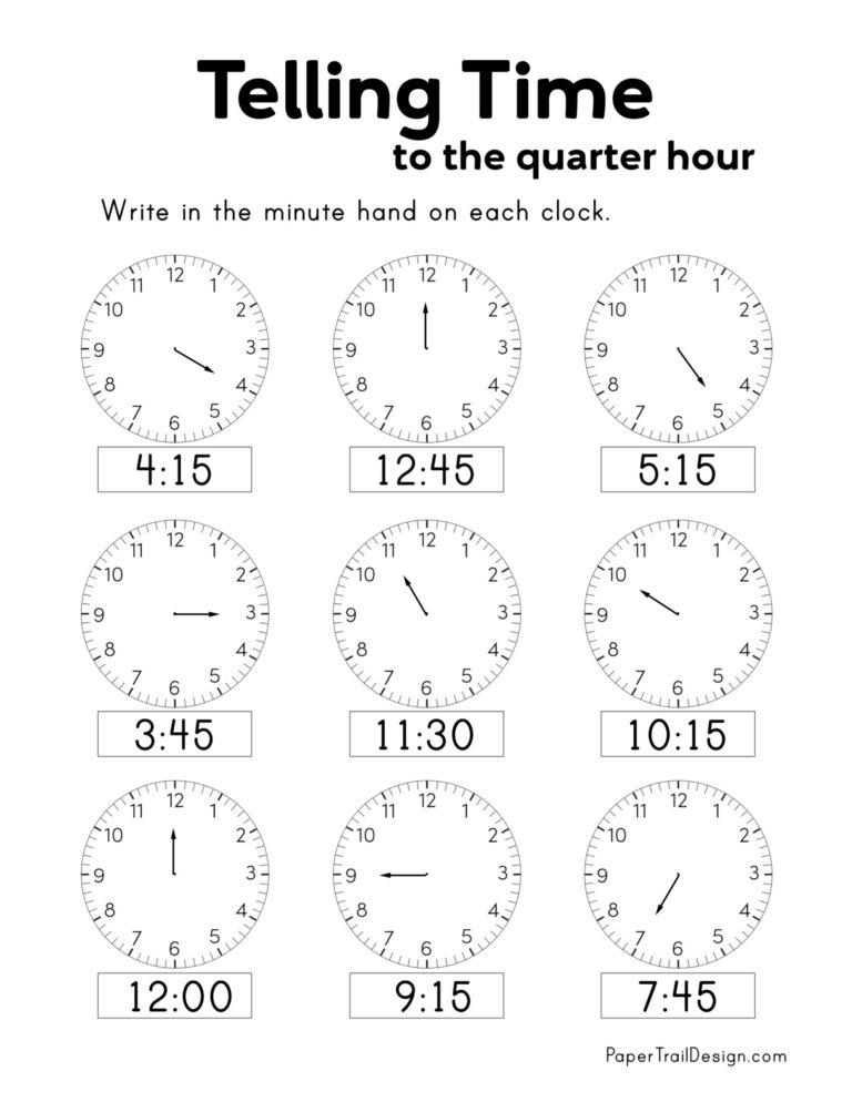 Free Printable Telling Time Worksheets Paper Trail Design