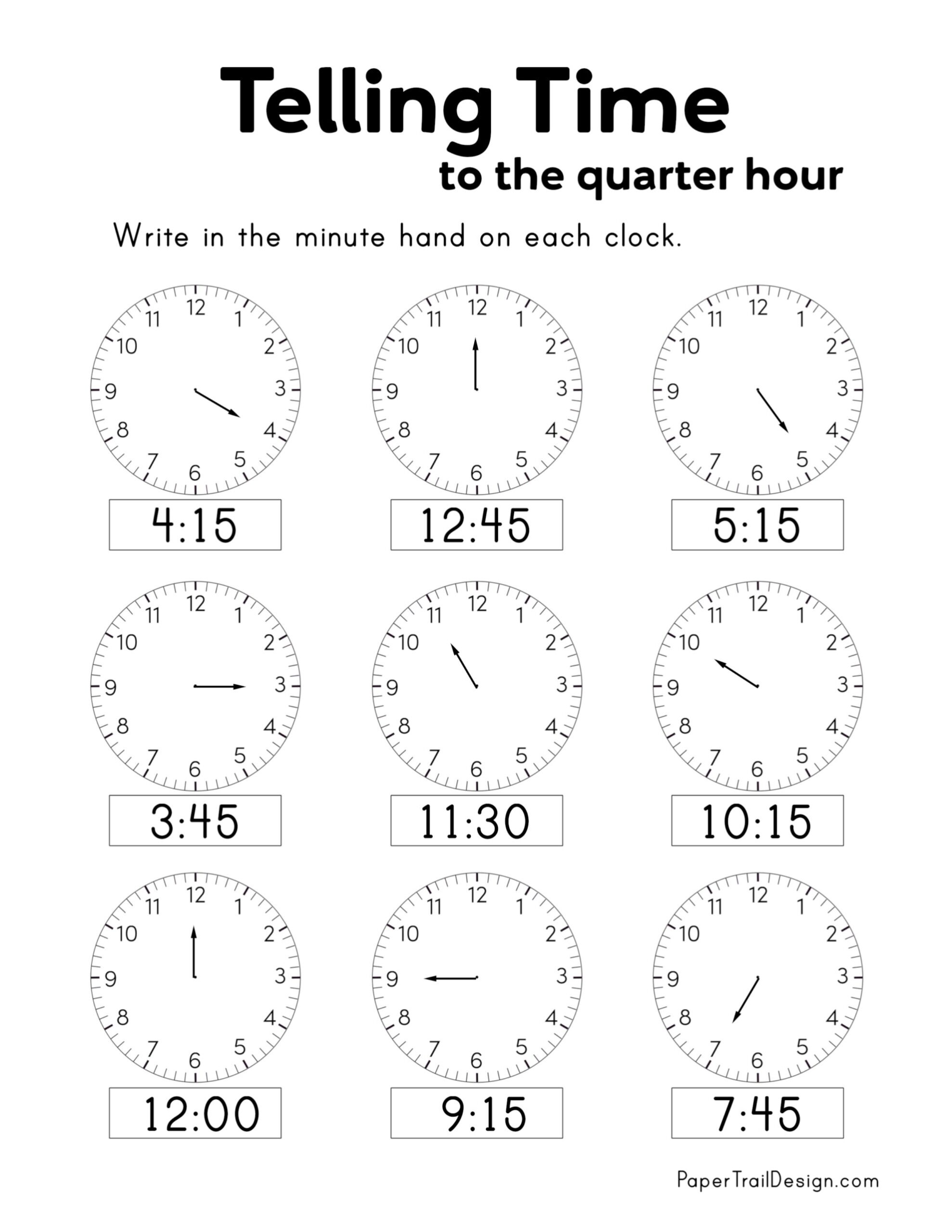 Free Printable Telling Time Worksheets Paper Trail Design