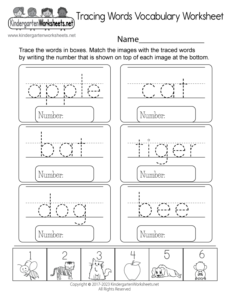 Free Printable Tracing Words Vocabulary Worksheet