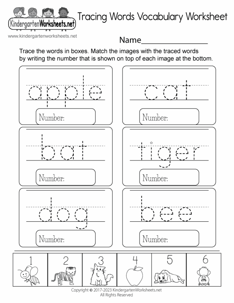 Free Printable Tracing Words Vocabulary Worksheet