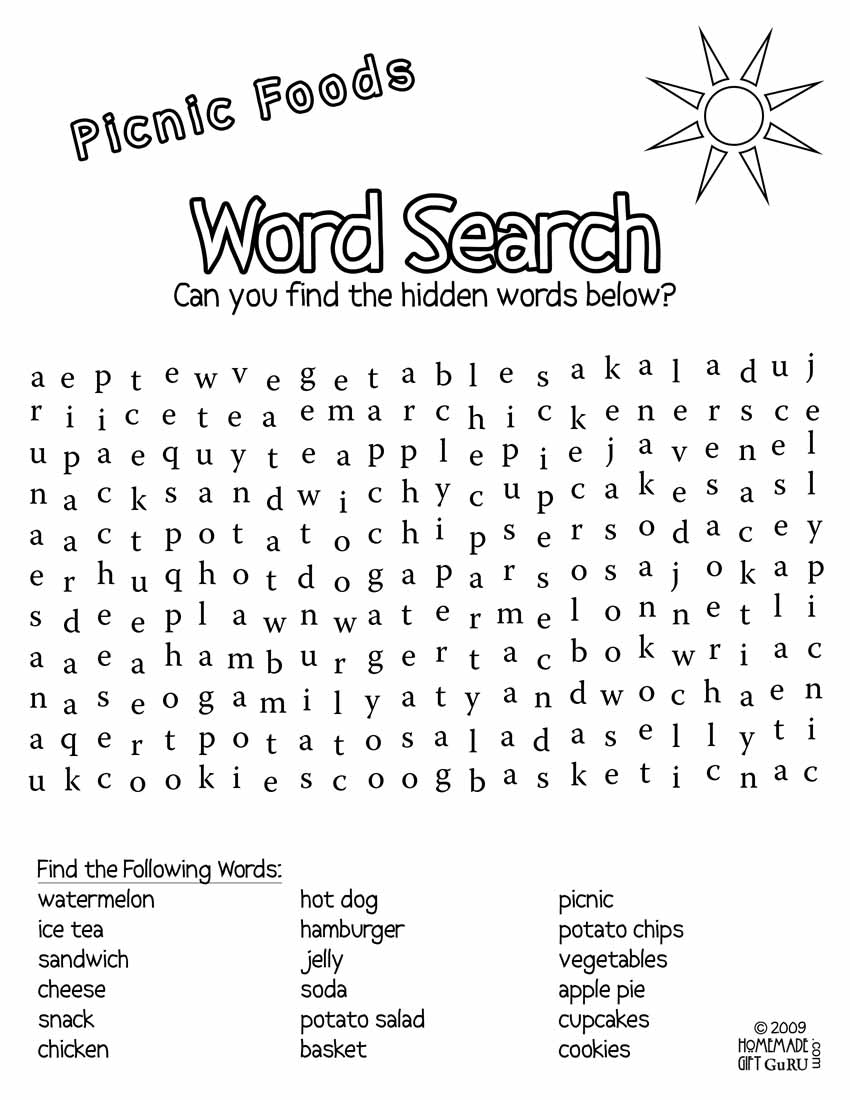 Free Printable Word Search Picnic Foods Free Printable Word Search Picnic Foods