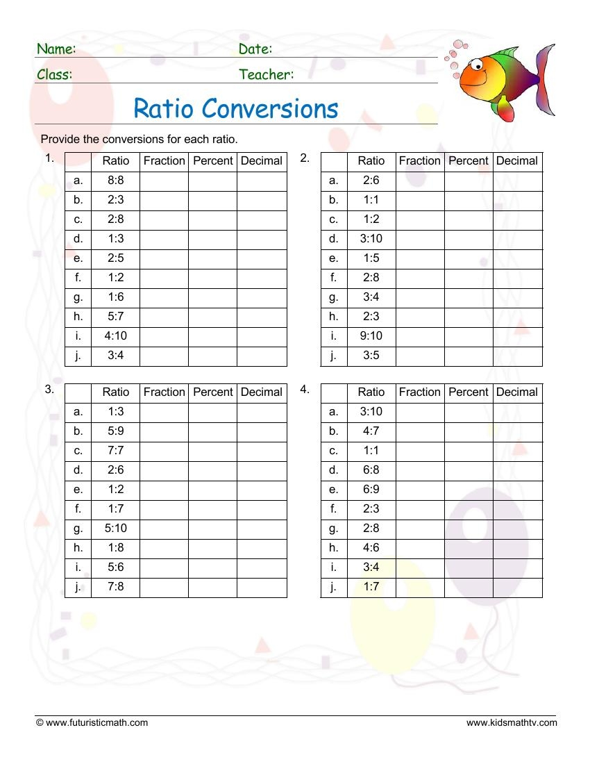 Free Printable Math Worksheets On Ratios