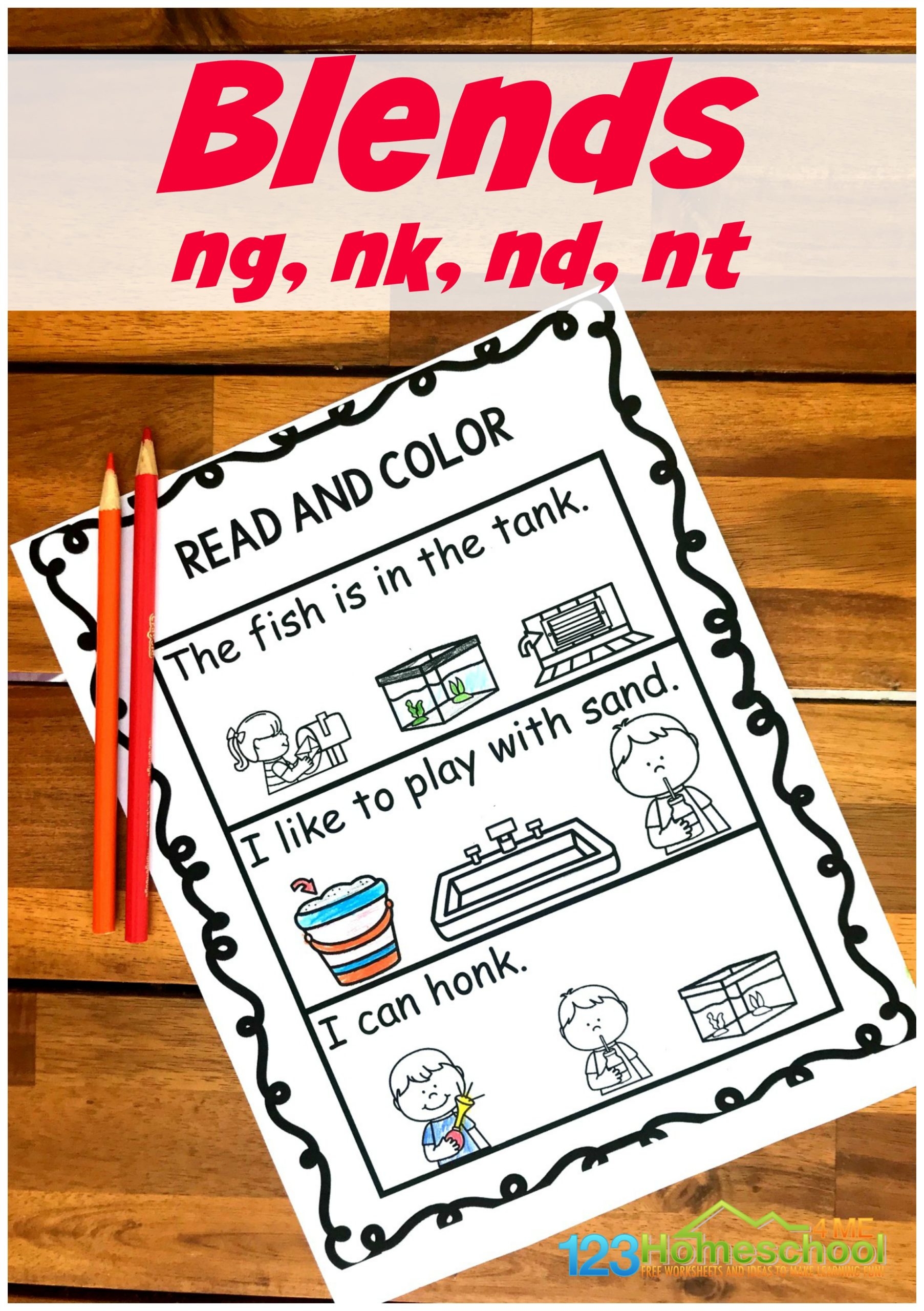 FREE Read Color Ending Blends Worksheets