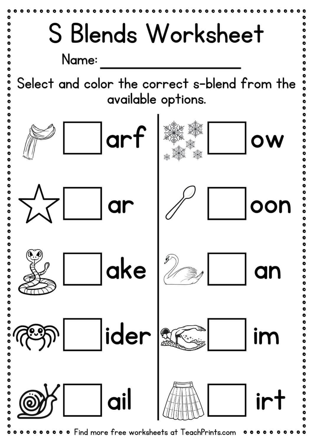 Free S Blend Worksheets Teach Prints