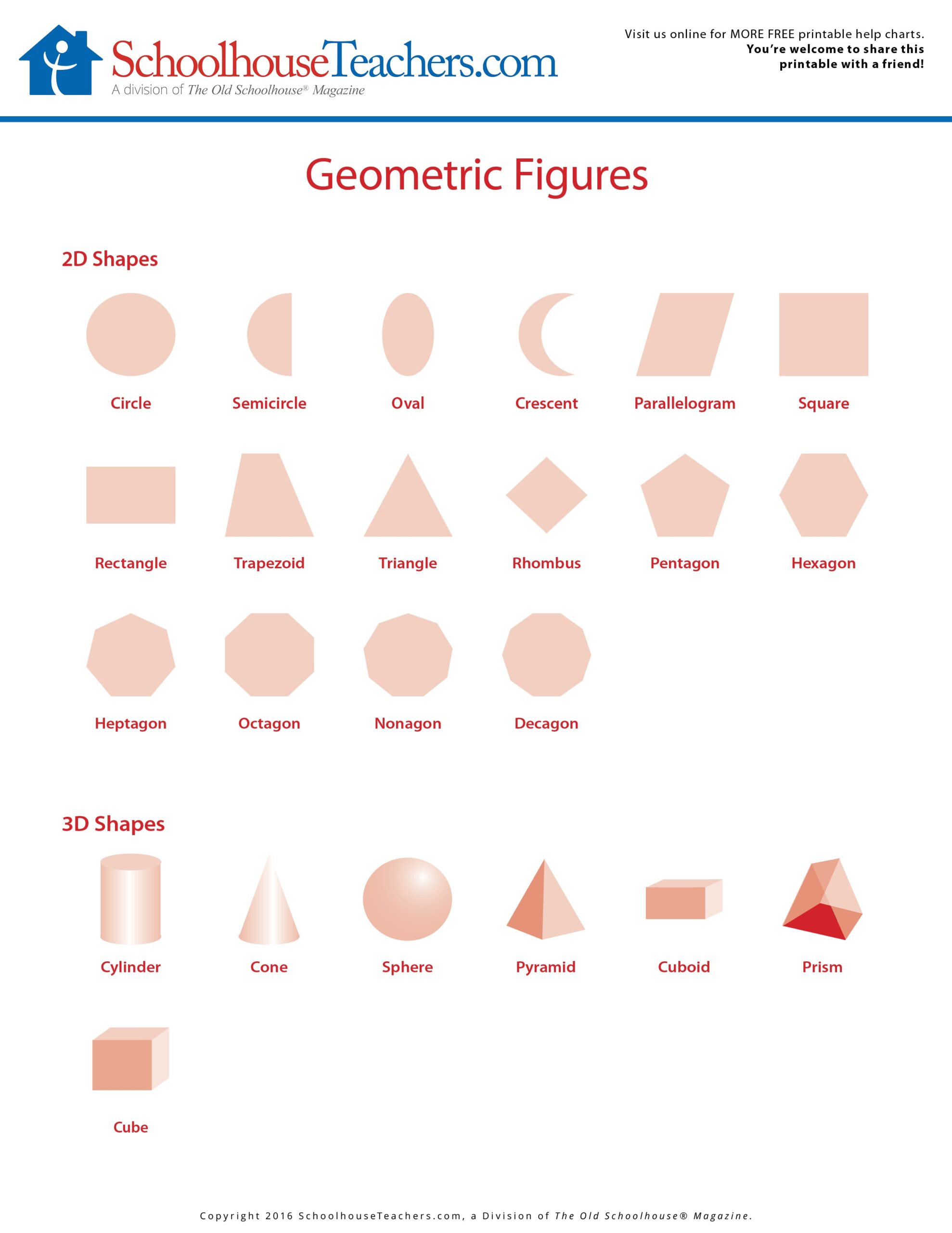 Free School Geometry Math Worksheet Print Out Geometric Shapes