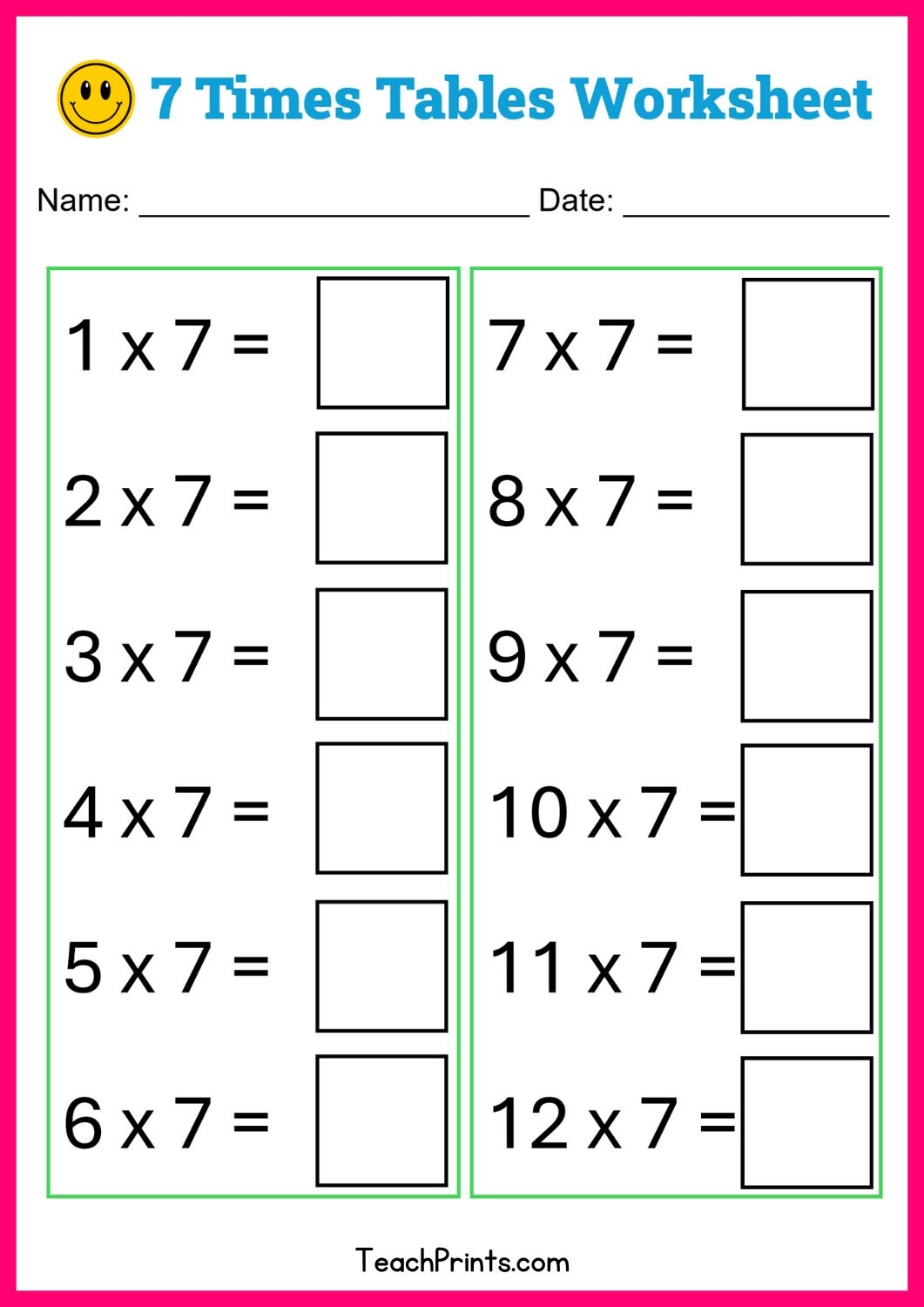 Free Seven Times Tables Worksheets 8 Versions Teach Prints Free Seven Times Tables Worksheets 8 Versions Teach Prints