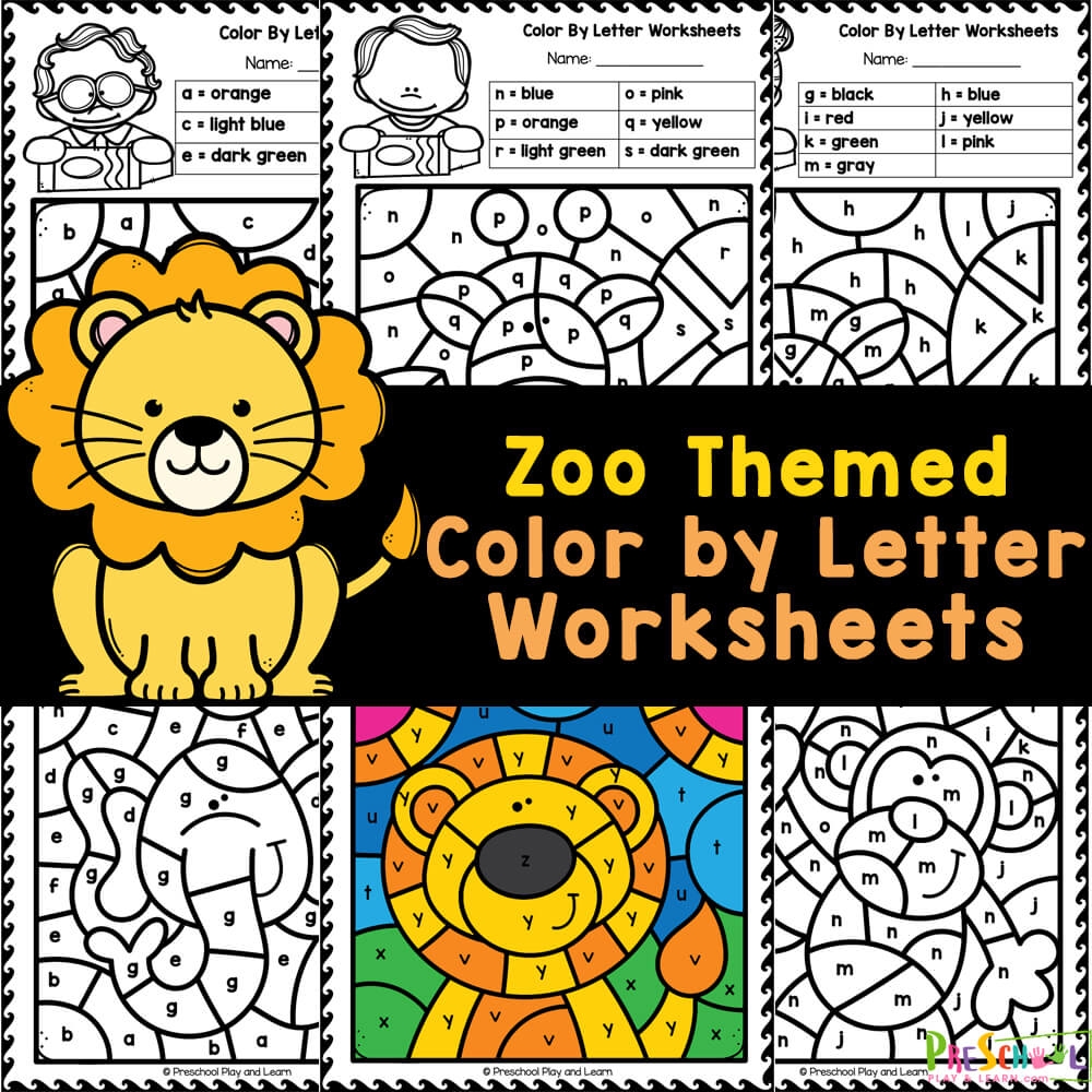 FREE Zoo Animals Color By Letter Worksheets