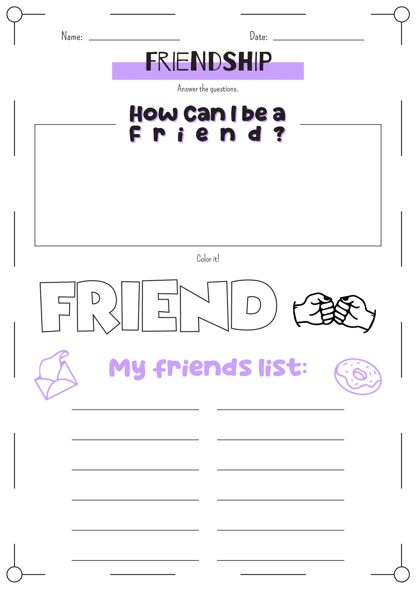 Free Friendship Worksheets For Kindergarten