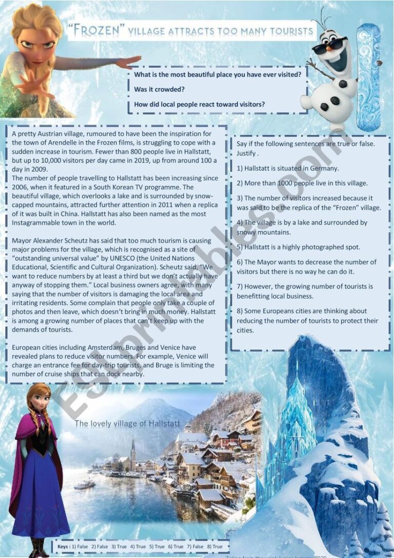 Frozen Village Attracts Too Many Tourists Reading Comprehension