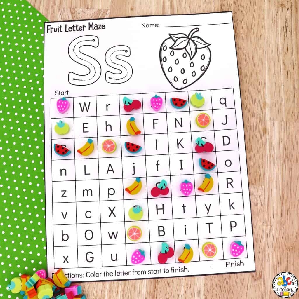 Fruit Letter Maze Worksheets