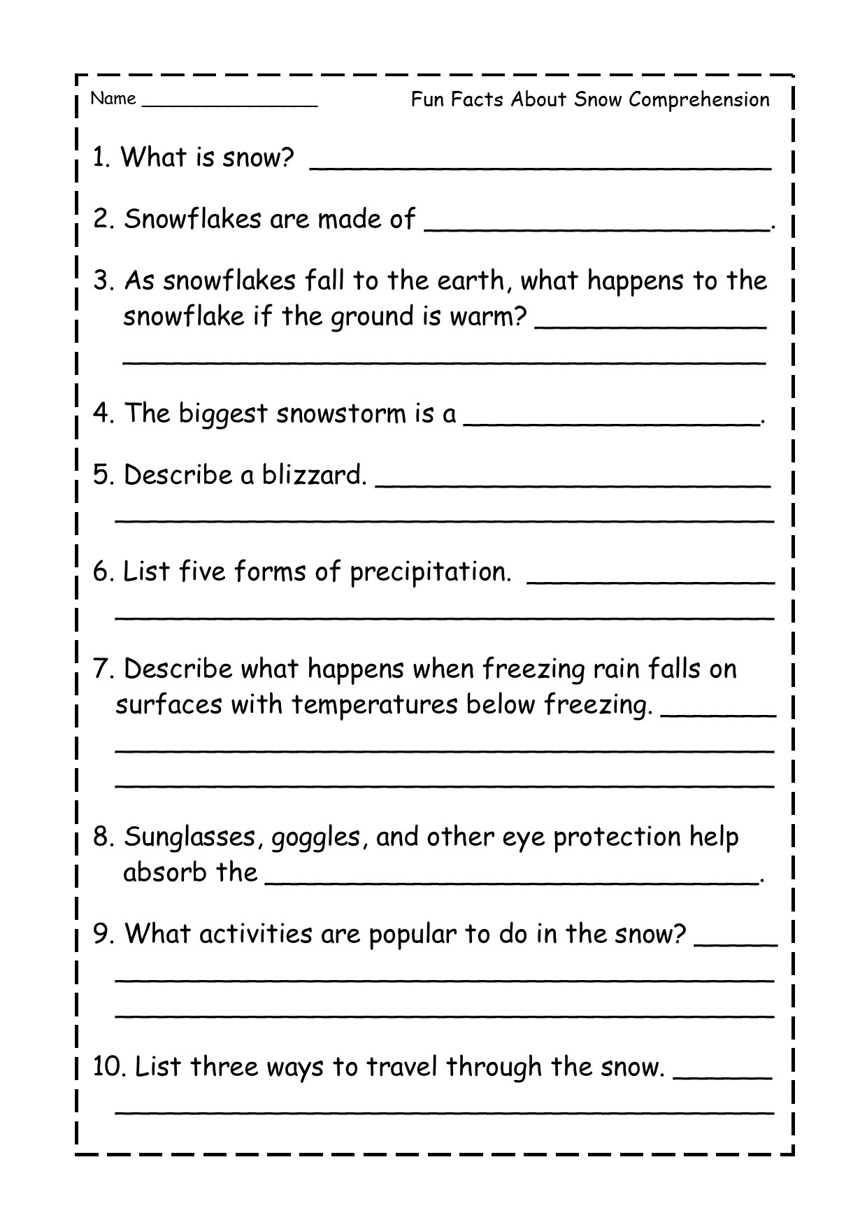 Fun Facts About Snow Reading Comprehension Passage Made By Teachers
