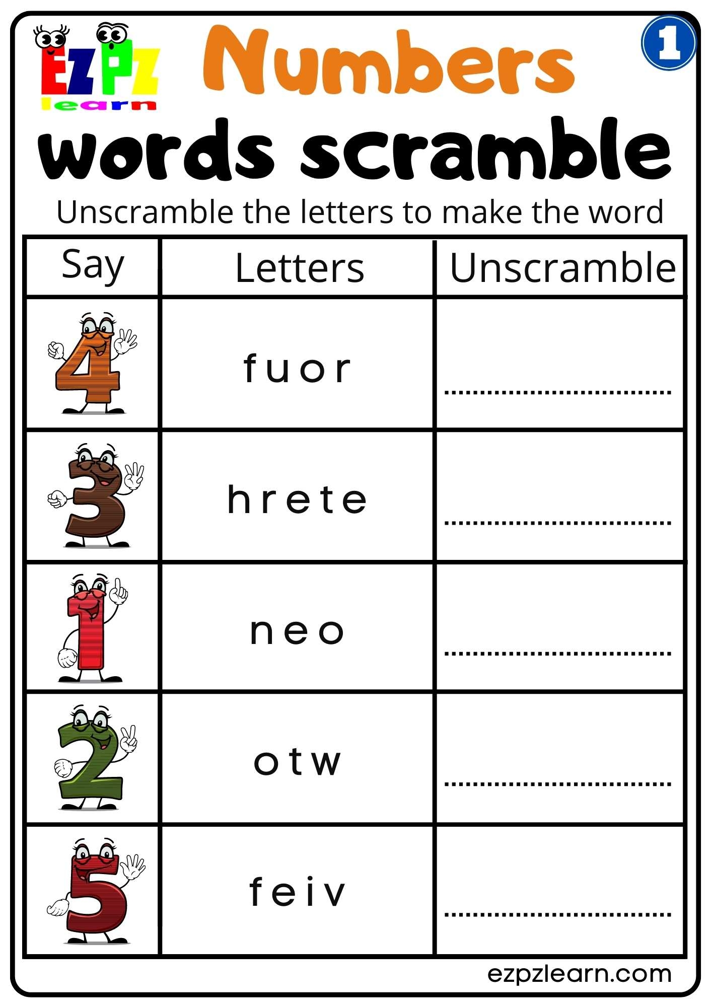 G1 Numbers Word Scramble Worksheet For Kindergarten K5 And ESL G1 Numbers Word Scramble Worksheet For Kindergarten K5 And ESL