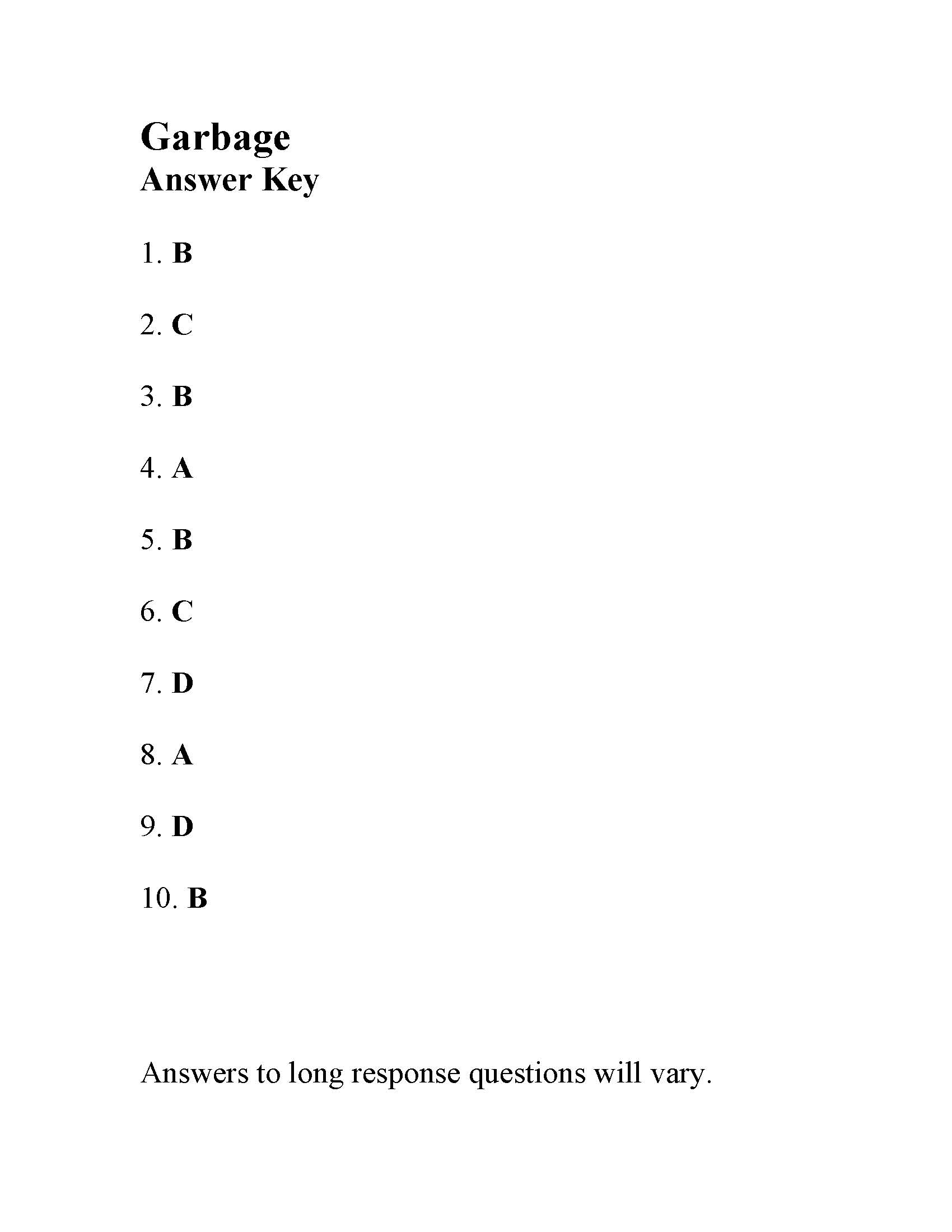 Garbage Nonfiction Reading Activity