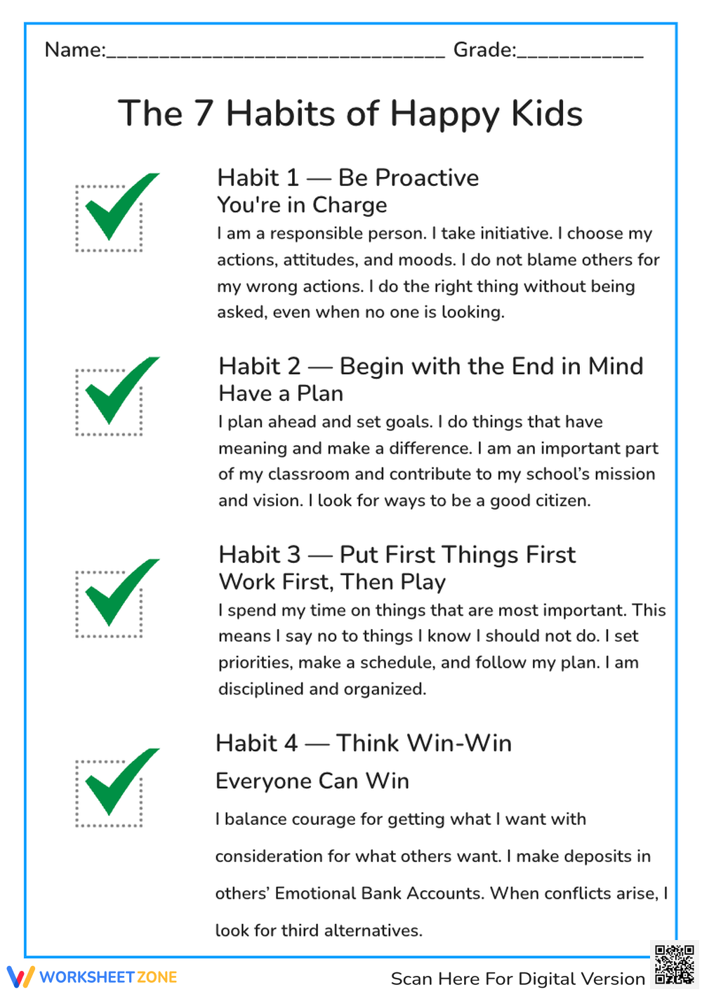 Grade 5 7 Habits Pdf Worksheets 2025