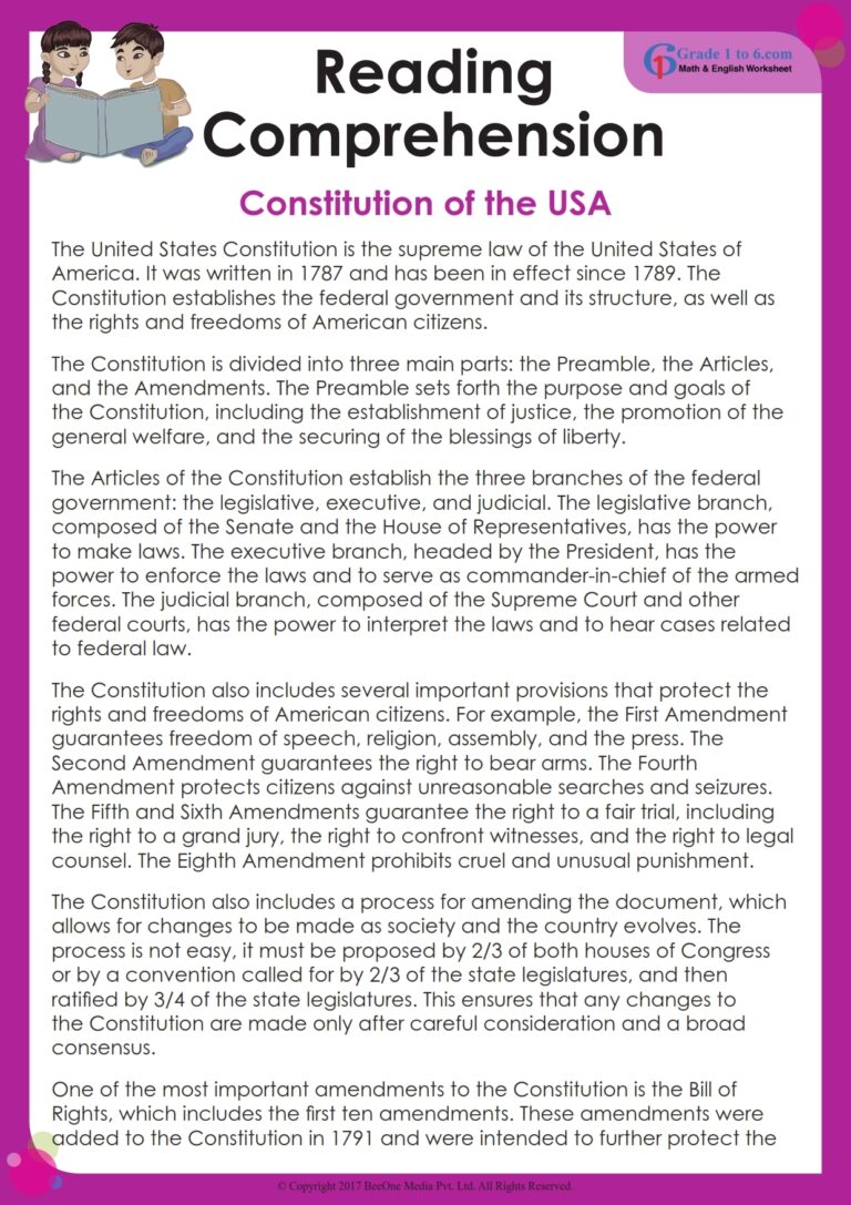 Grade 6 Reading Comprehension Grade1to6