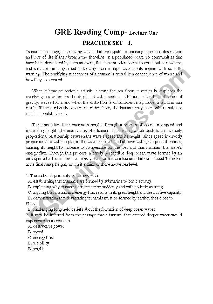 GRE Reading Comprehension Exercises ESL Worksheet By Nancysands GRE Reading Comprehension Exercises ESL Worksheet By Nancysands