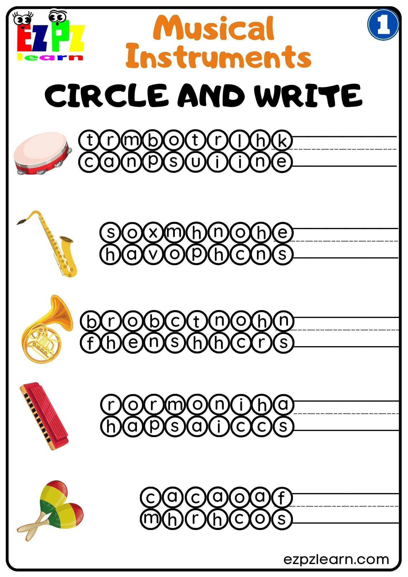 Group One Musical Instruments Circle And Write Worksheet Free PDF Download Ezpzlearn Group One Musical Instruments Circle And Write Worksheet Free PDF Download Ezpzlearn