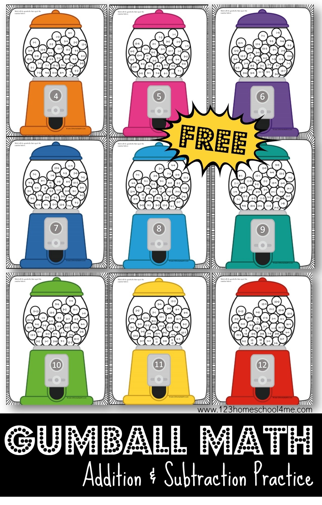 Gumball Addition And Subtraction Worksheets Pdf 123 Homeschool 4 Me Gumball Addition And Subtraction Worksheets Pdf 123 Homeschool 4 Me