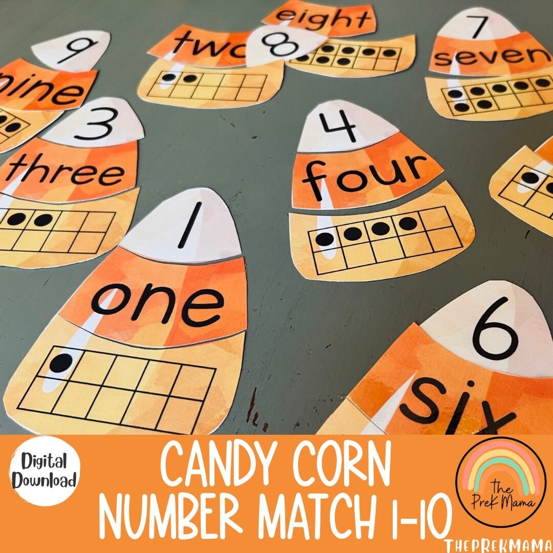 Halloween Candy Corn Number Match Halloween Preschool Printable Homeschool Printable Montessori Printable Kid Activity Toddler Activity Etsy