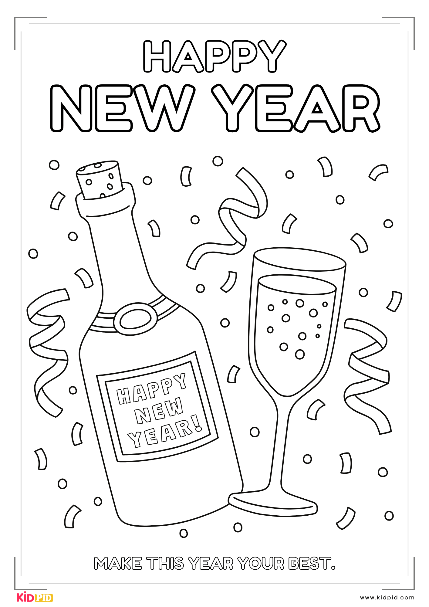 Happy New Year Coloring Worksheet Kidpid