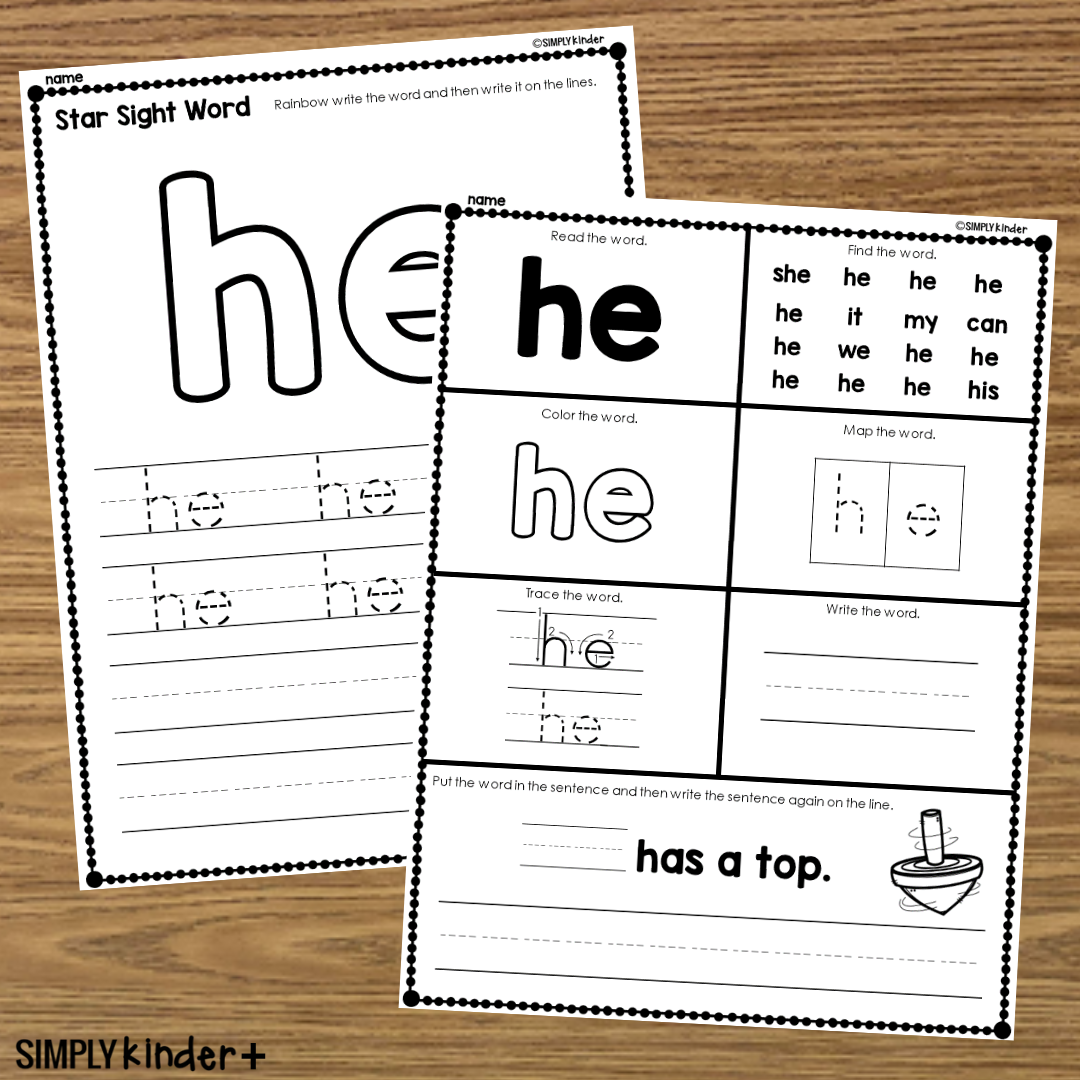 He Sight Word Printable Activities Simply Kinder Plus