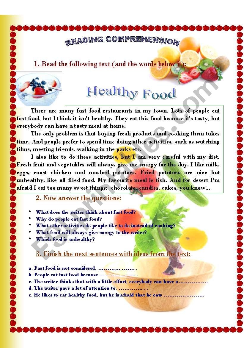 Healthy Food ESL Worksheet By Mayday Healthy Food ESL Worksheet By Mayday