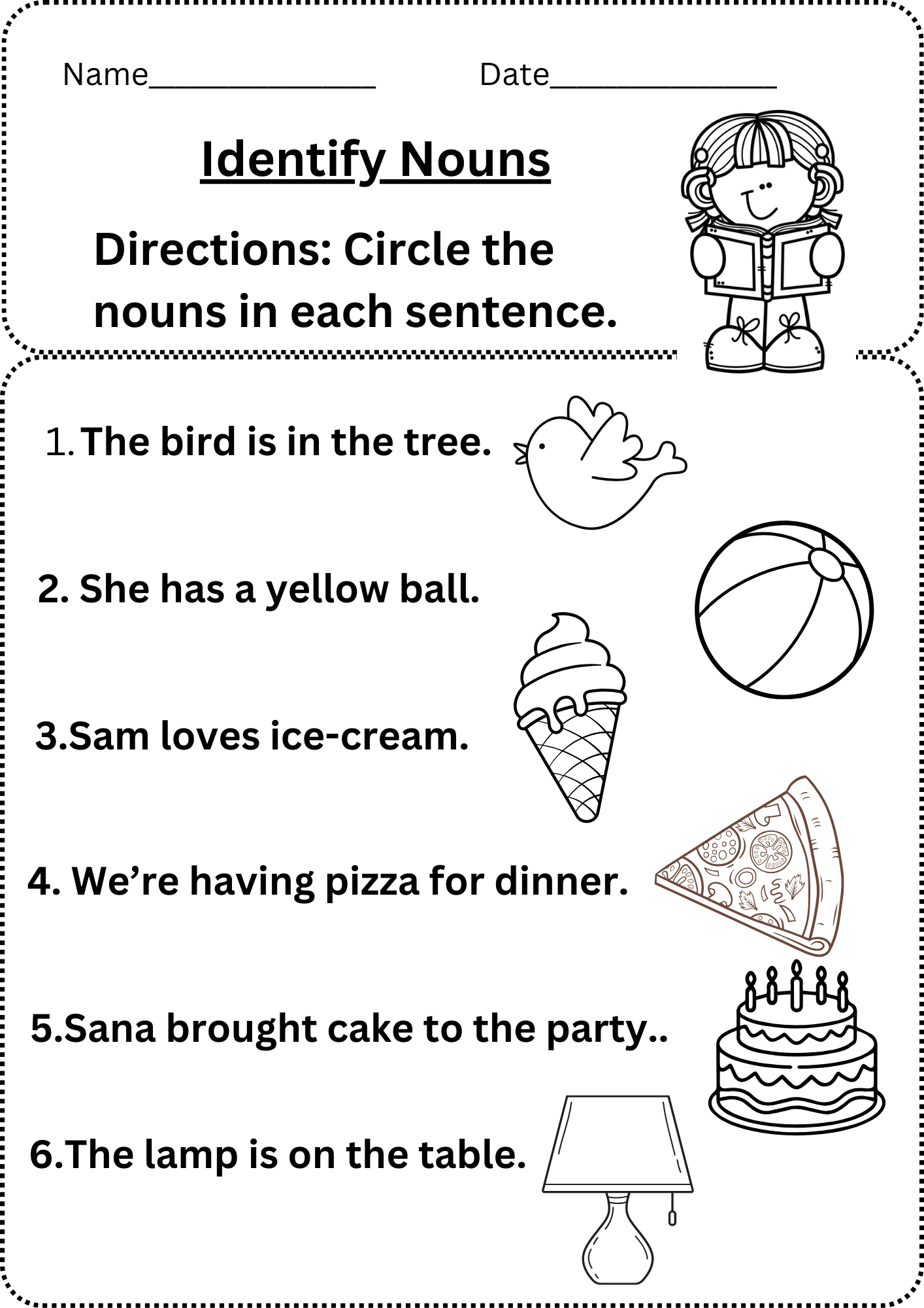 Identify Nouns In A Given Sentence Grade 1 Noun Worksheet Free Downlaod Downloadable Worksheets