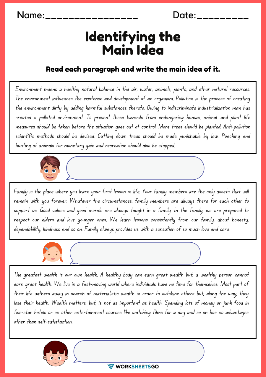 Reading Comprehension Key Details Worksheet
