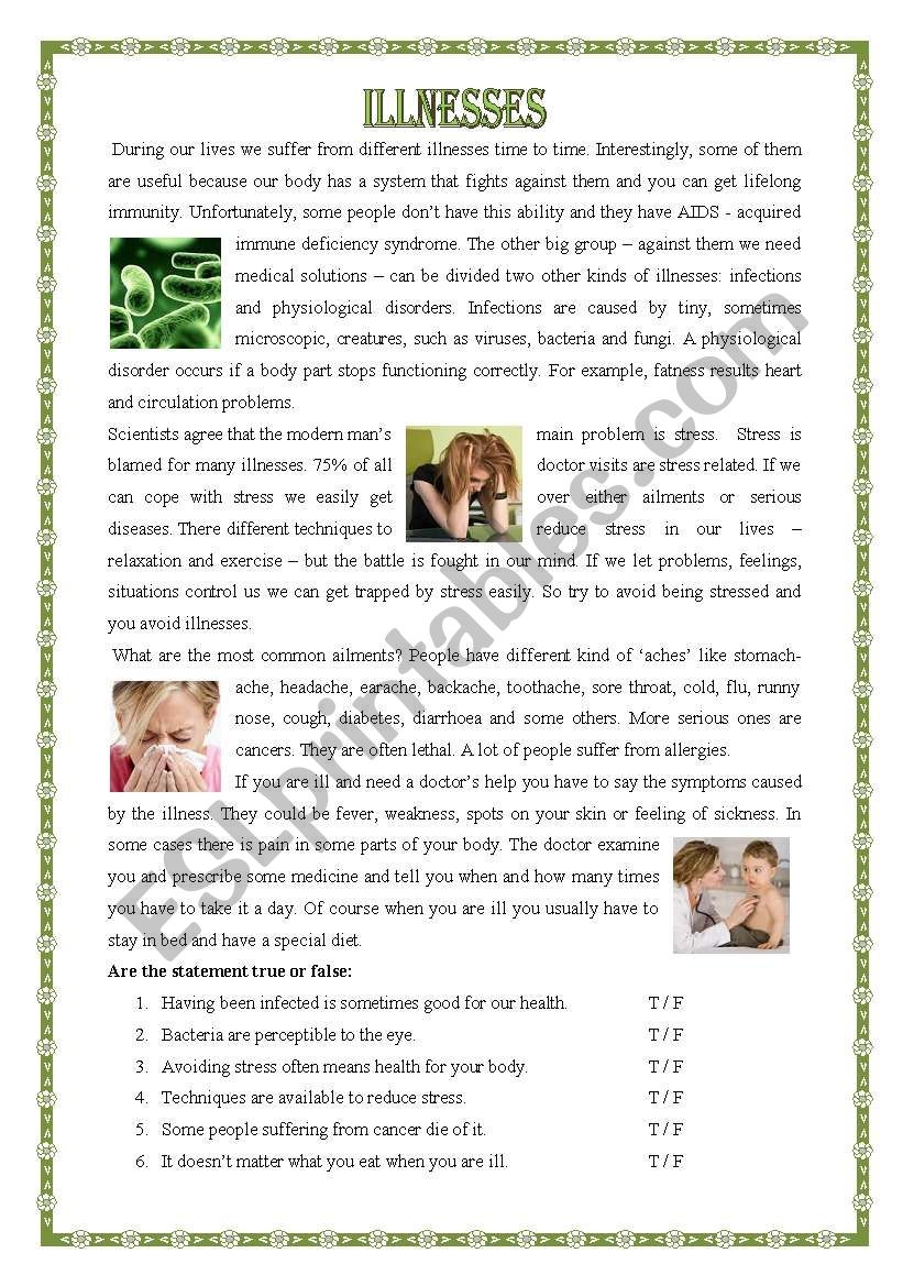 Illnesses With Key ESL Worksheet By Saskat3