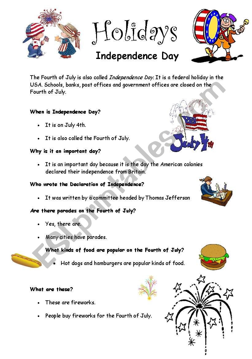 Independence Day ESL Worksheet By Mazsola Independence Day ESL Worksheet By Mazsola