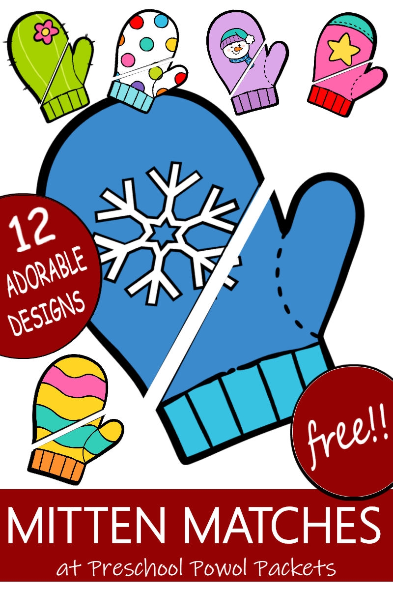 January Preschool Themes Mitten Matching Activity